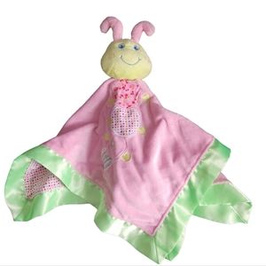 Mary Meyer Caterpillar Lovey Security Blanket Baby Satin Lined Pink Green 16"